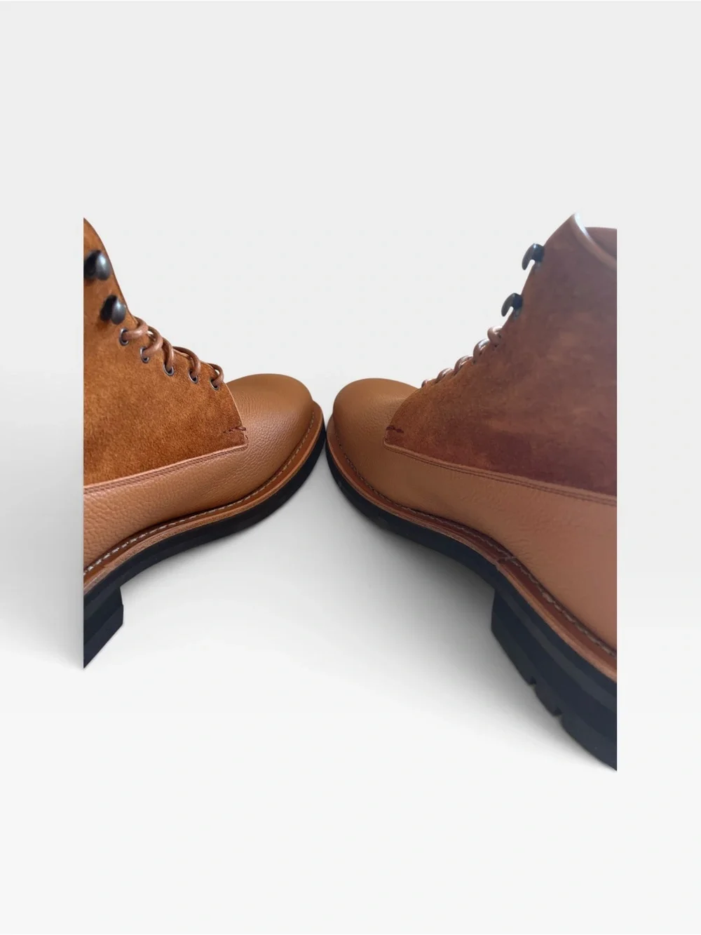 Heschung Raphia Boxing in Cognac Brown Leather Lace-Up Boots UK7 = US 7.5-8 New